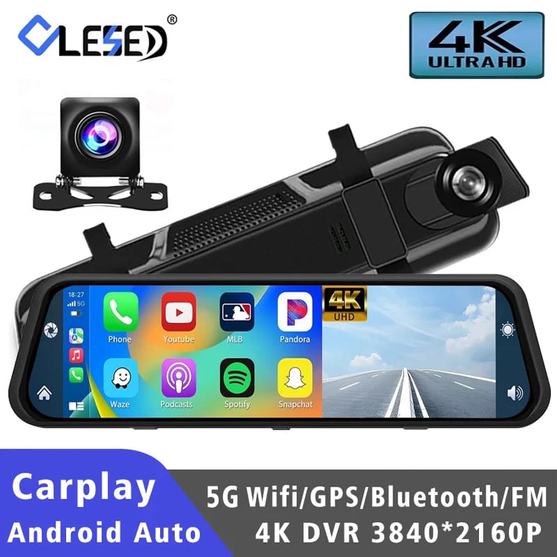 10″ Dash Cam 4K 3840*2160P Car Dvr Carplay Android Auto GPS 5G WIFI AUX Stream RearView Mirror Dashcam Camera Drive Recorder FM 10