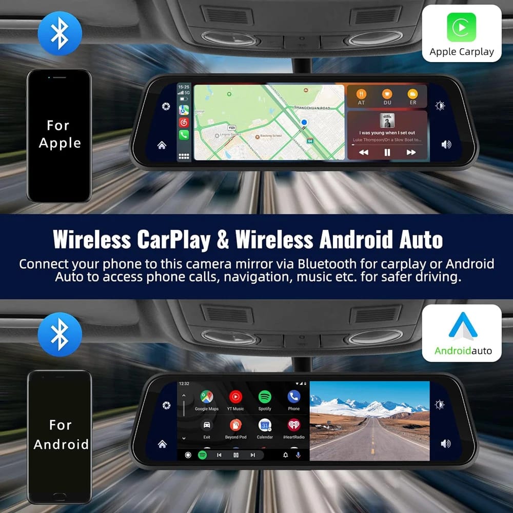 10″ Dash Cam 4K 3840*2160P Car Dvr Carplay Android Auto GPS 5G WIFI AUX Stream RearView Mirror Dashcam Camera Drive Recorder FM 10