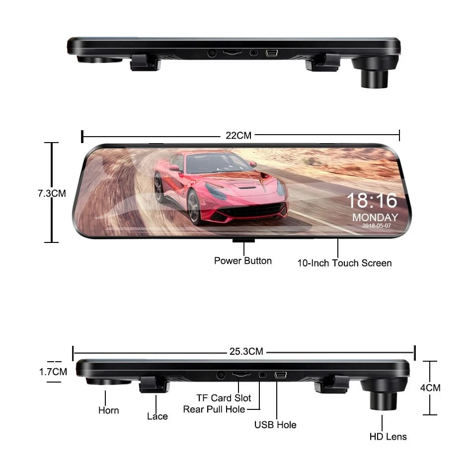 E-ACE 10 Inch Mirror Camera For Car DVR Video Recorder Touch Screen 1080P Front and Rear AHD Lens Dashcam Streaming Black Box E-ACE 10 Inch Mirror Camera For Car DVR Video Recorder Touch Screen 1080P Front and Rear AHD Lens Dashcam Streaming Black Box