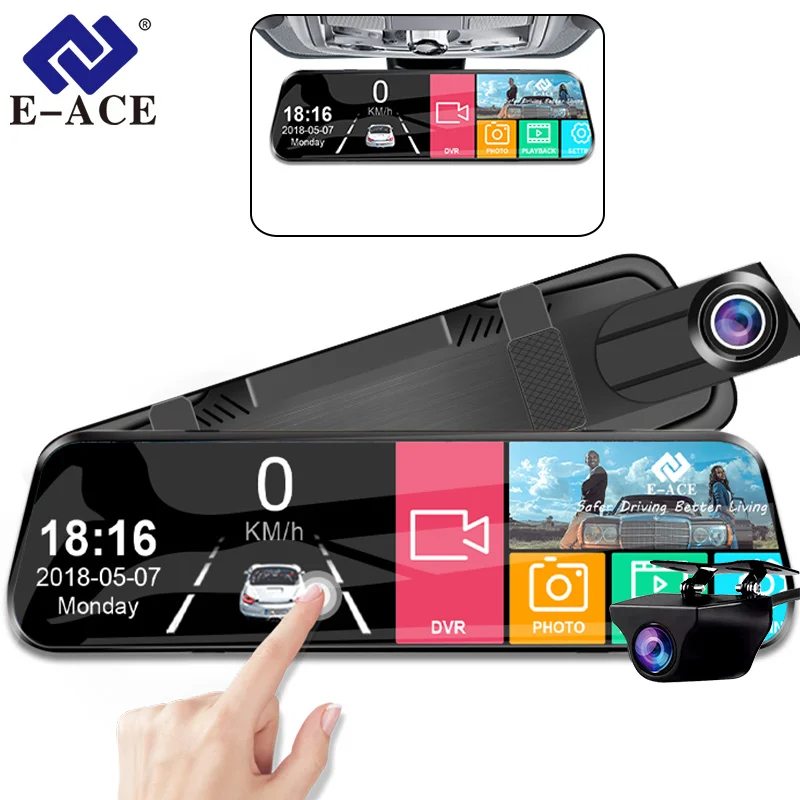 E-ACE 10 Inch Mirror Camera For Car DVR Video Recorder Touch Screen 1080P Front and Rear AHD Lens Dashcam Streaming Black Box E-ACE 10 Inch Mirror Camera For Car DVR Video Recorder Touch Screen 1080P Front and Rear AHD Lens Dashcam Streaming Black Box