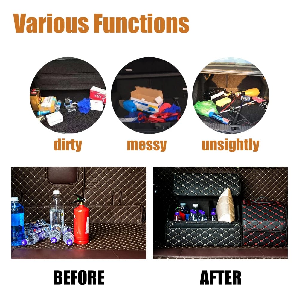 Car Trunk Organizer Box Large Capacity Auto Multiuse Tools Storage Bag Stowing Tidying Leather Folding For Emergency Storage Box Car Trunk Organizer Box Large Capacity Auto Multiuse Tools Storage Bag Stowing Tidying Leather Folding For Emergency Storage Box