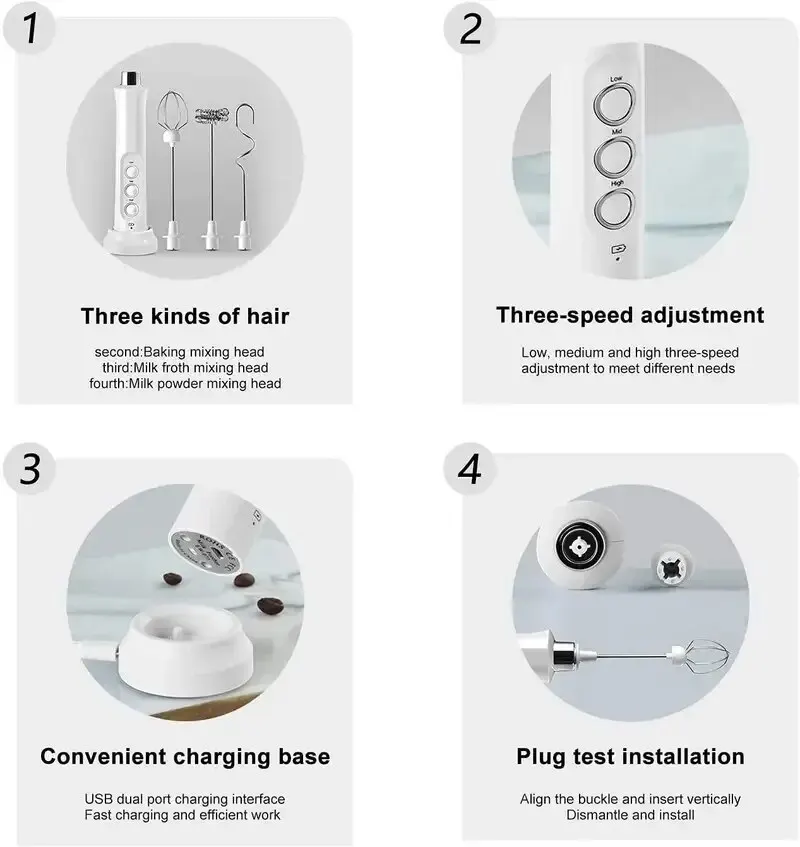 Wireless Rechargeable Electric Milk Frother – 3 Speeds, Handheld Foam Maker for Latte, Cappuccino, Hot Chocolate – USB Rechargea Wireless Rechargeable Electric Milk Frother - 3 Speeds, Handheld Foam Maker for Latte, Cappuccino, Hot Chocolate - USB Rechargea