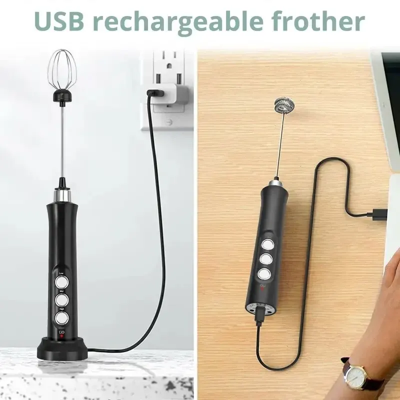 Wireless Rechargeable Electric Milk Frother – 3 Speeds, Handheld Foam Maker for Latte, Cappuccino, Hot Chocolate – USB Rechargea Wireless Rechargeable Electric Milk Frother - 3 Speeds, Handheld Foam Maker for Latte, Cappuccino, Hot Chocolate - USB Rechargea
