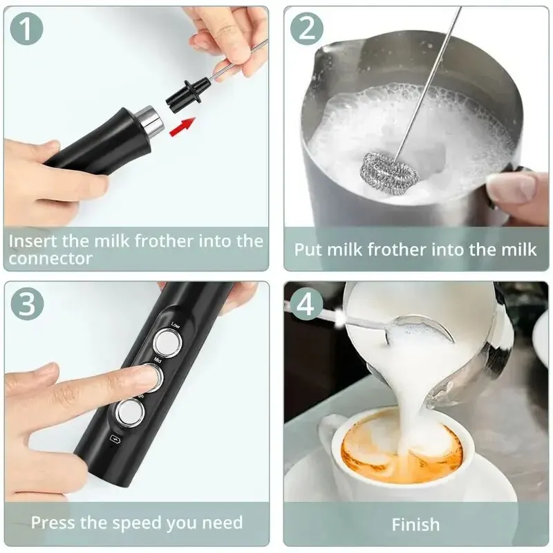 Wireless Rechargeable Electric Milk Frother – 3 Speeds, Handheld Foam Maker for Latte, Cappuccino, Hot Chocolate – USB Rechargea Wireless Rechargeable Electric Milk Frother - 3 Speeds, Handheld Foam Maker for Latte, Cappuccino, Hot Chocolate - USB Rechargea