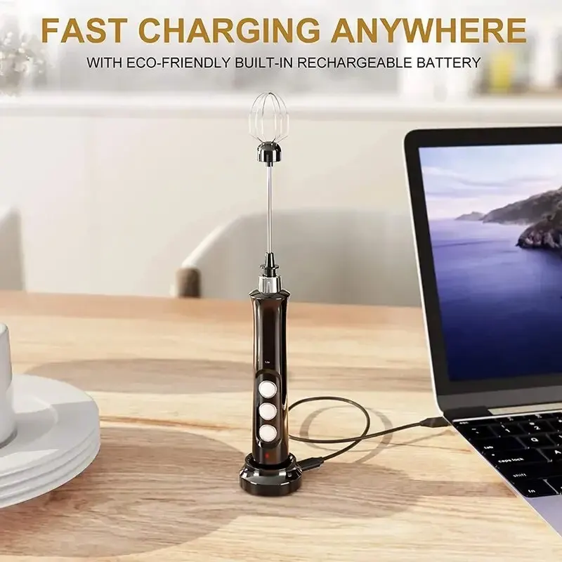 Wireless Rechargeable Electric Milk Frother – 3 Speeds, Handheld Foam Maker for Latte, Cappuccino, Hot Chocolate – USB Rechargea Wireless Rechargeable Electric Milk Frother - 3 Speeds, Handheld Foam Maker for Latte, Cappuccino, Hot Chocolate - USB Rechargea