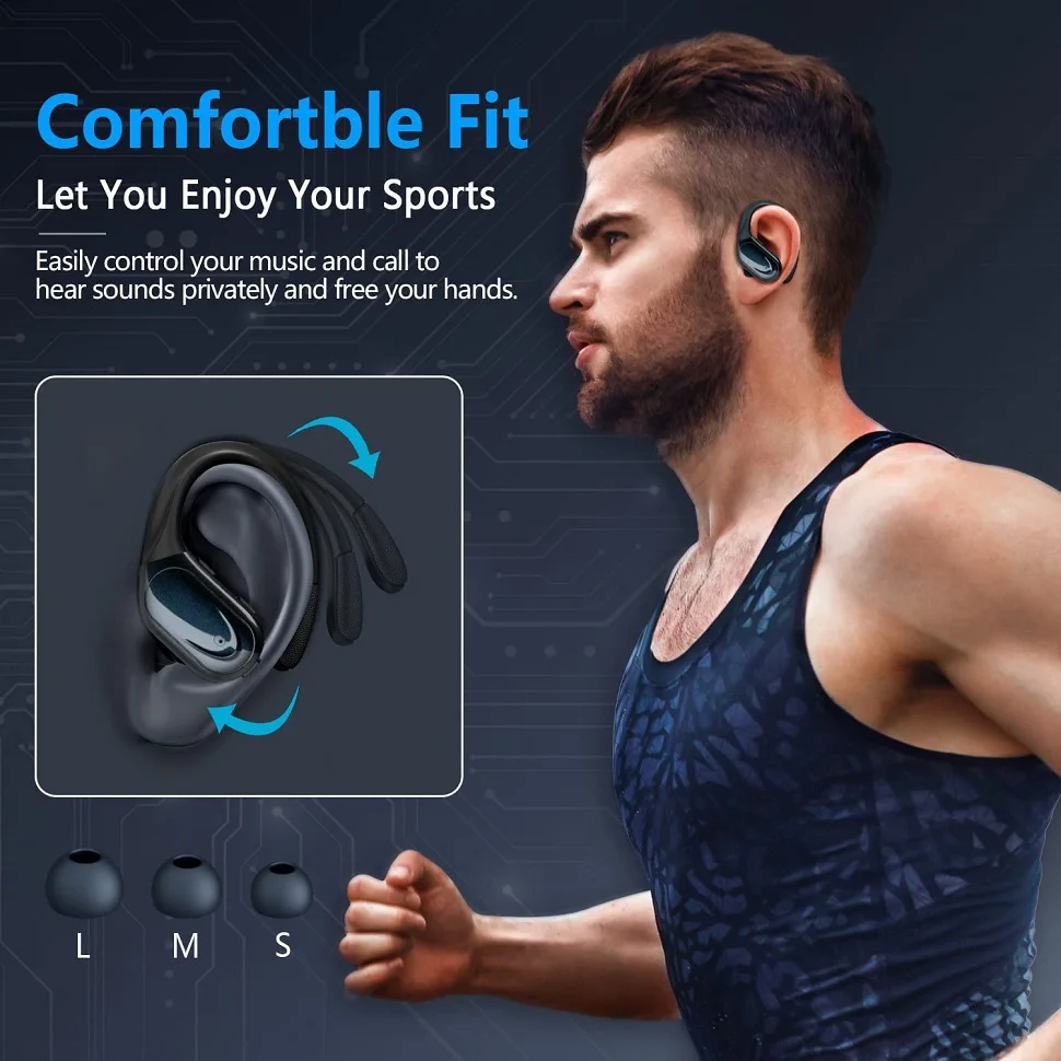 Bluetooth 5.3 Earphones True Wireless Headphones with Mic Button Control Noise Reduction Earhooks Waterproof Headset for Sports Bluetooth 5.3 Earphones True Wireless Headphones with Mic Button Control Noise Reduction Earhooks Waterproof Headset for Sports