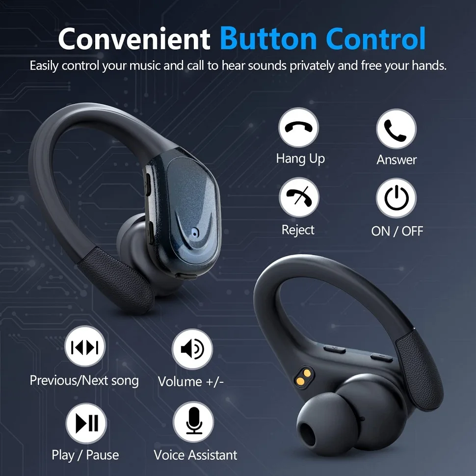 Bluetooth 5.3 Earphones True Wireless Headphones with Mic Button Control Noise Reduction Earhooks Waterproof Headset for Sports Bluetooth 5.3 Earphones True Wireless Headphones with Mic Button Control Noise Reduction Earhooks Waterproof Headset for Sports