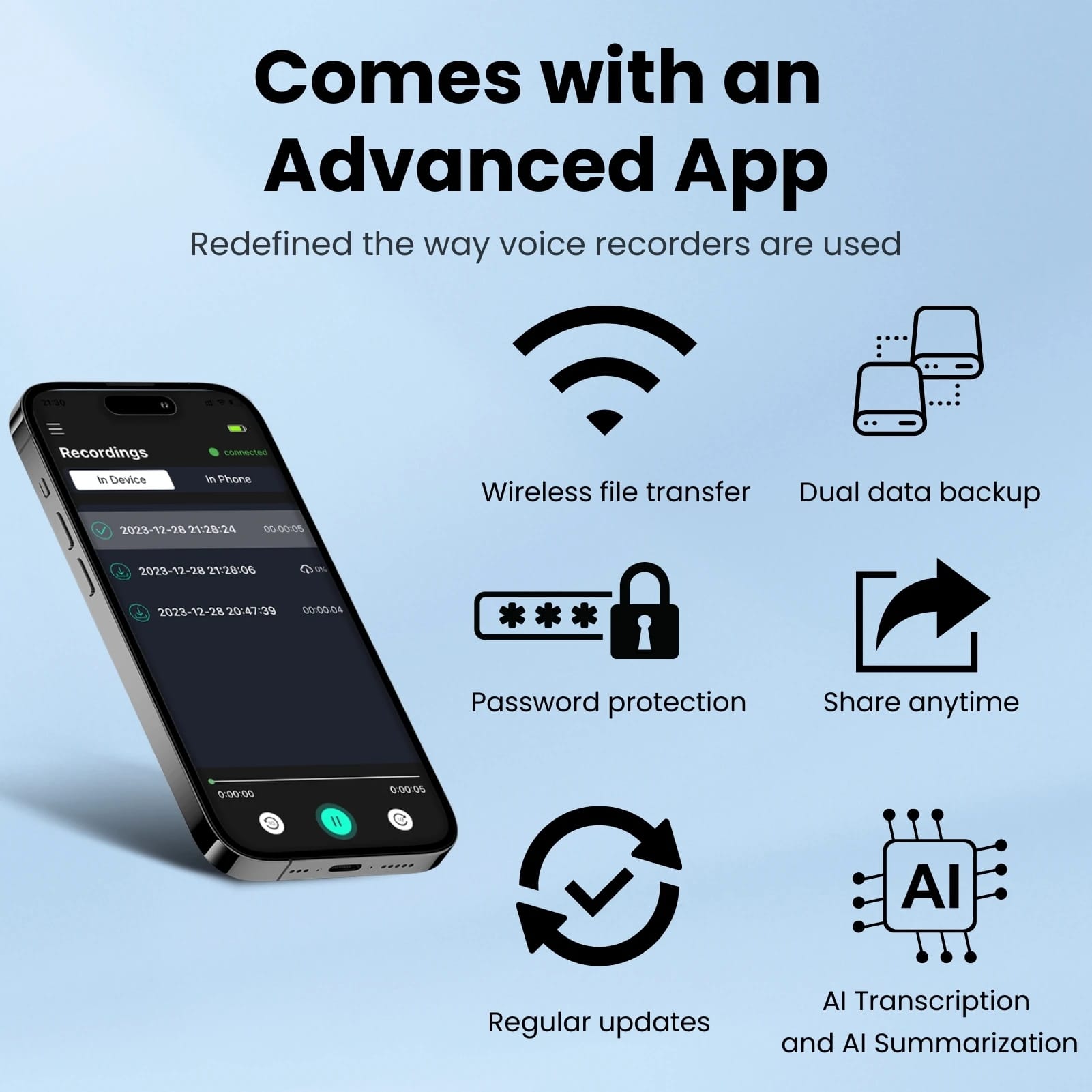 AI-Powered Voice Recorder and Call Recorder with Speech-to-Text & Summarization, Supports 100 Languages, 64GB Storage AI-Powered Voice Recorder and Call Recorder with Speech-to-Text & Summarization, Supports 100 Languages, 64GB Storage