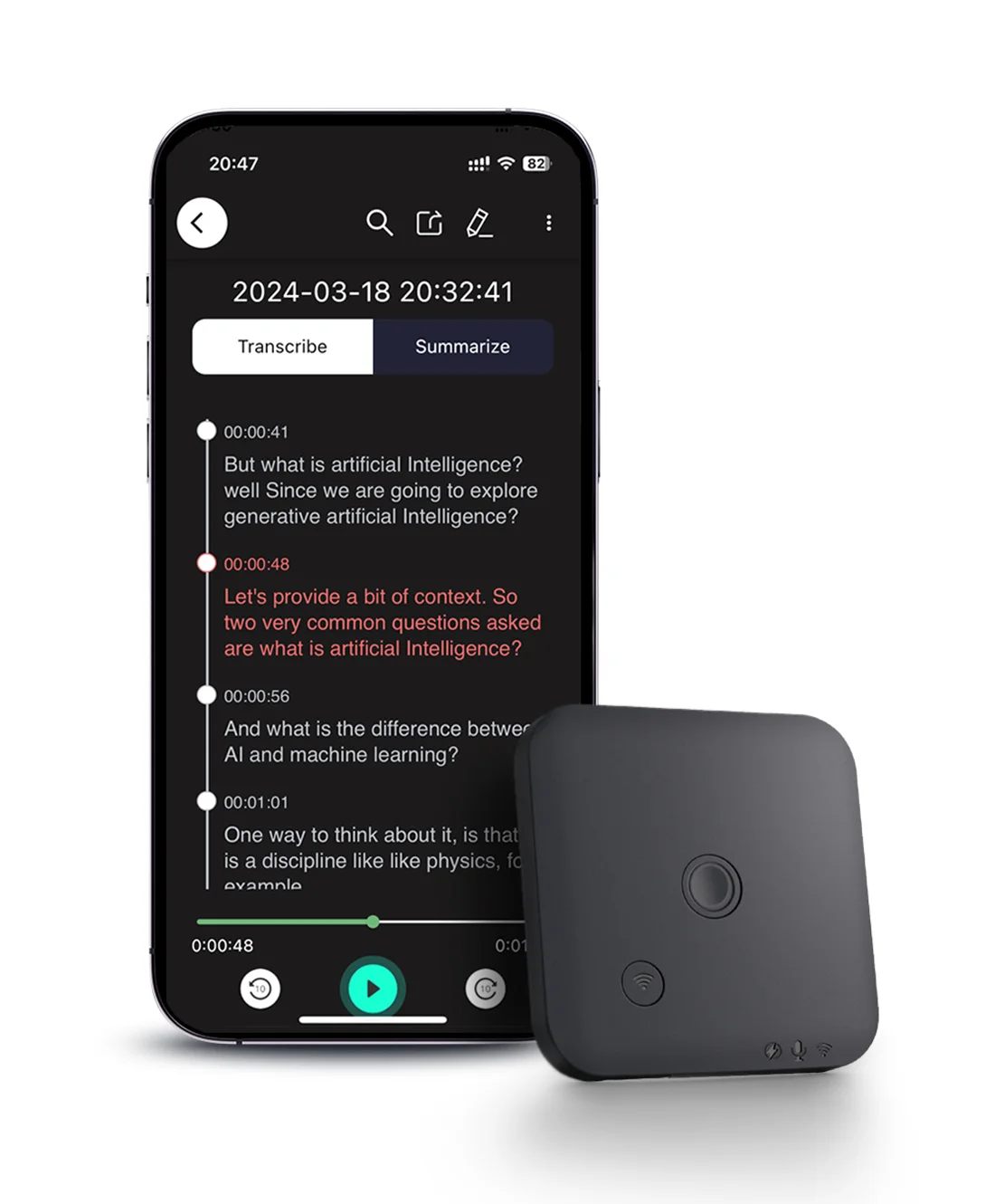 AI-Powered Voice Recorder and Call Recorder with Speech-to-Text & Summarization, Supports 100 Languages, 64GB Storage AI-Powered Voice Recorder and Call Recorder with Speech-to-Text & Summarization, Supports 100 Languages, 64GB Storage