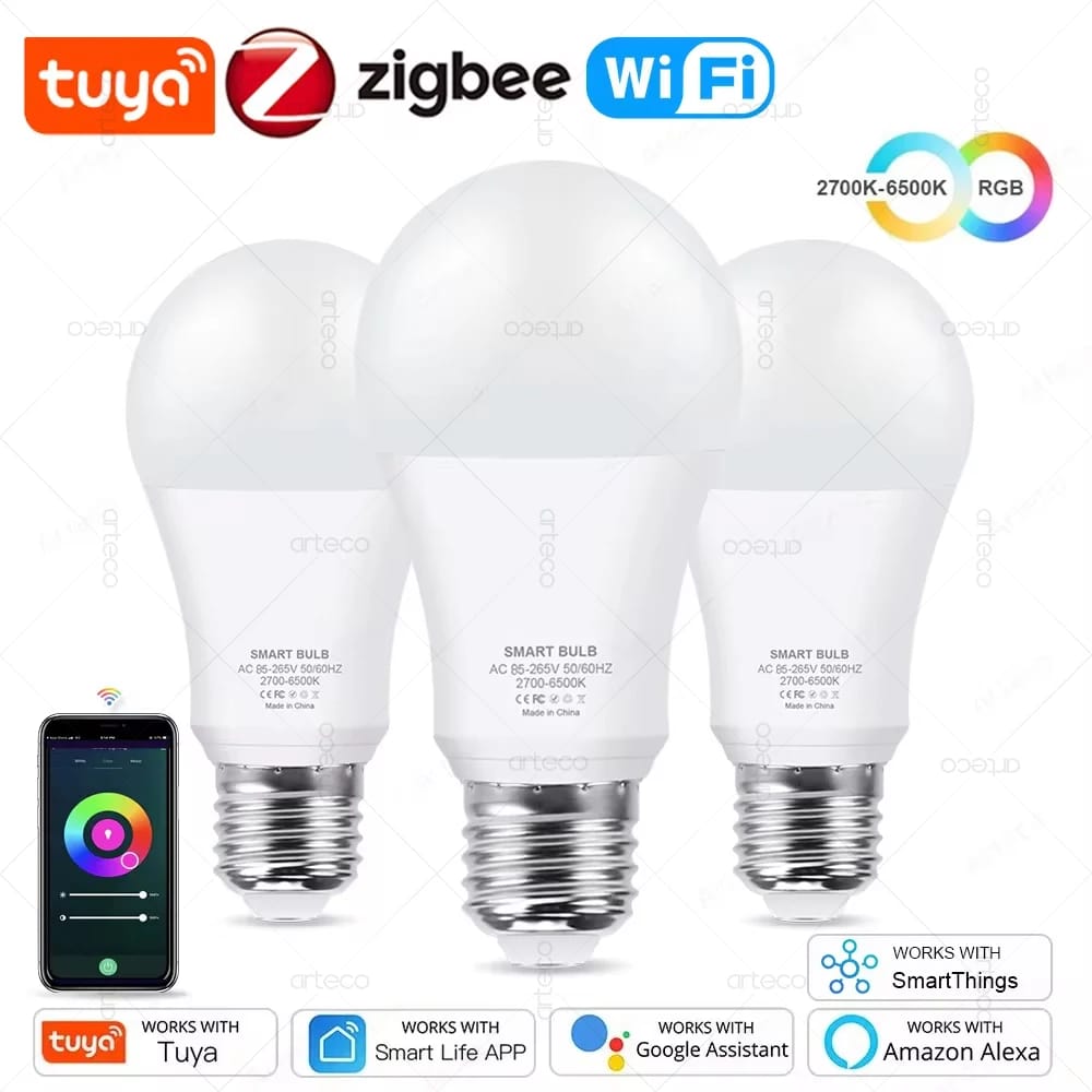 Tuya E27 Zigbee LED Bulbs WiFi Smart LED Lamp RGB+CW+WW 15W 18W LED Light Bulb Works With Amazon Alexa Google Home Room Decorate Tuya E27 Zigbee LED Bulbs WiFi Smart LED Lamp RGB+CW+WW 15W 18W LED Light Bulb Works With Amazon Alexa Google Home Room Decorate