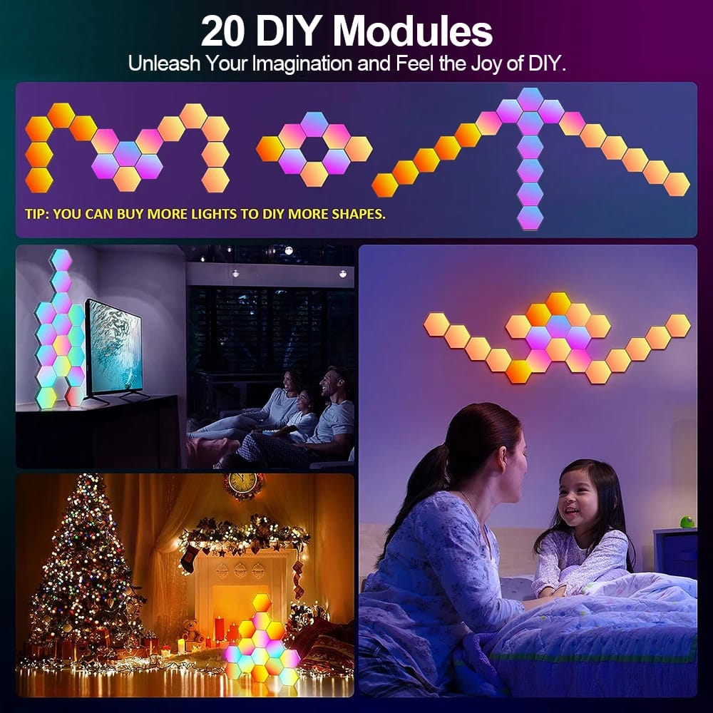RGB Smart Hexagonal Wall Lamp Color changing Ambient Night Light DIY Shape Music Rhythm APP For Game Room Bedroom Intelligent RGB Smart Hexagonal Wall Lamp Color changing Ambient Night Light DIY Shape Music Rhythm APP For Game Room Bedroom Intelligent