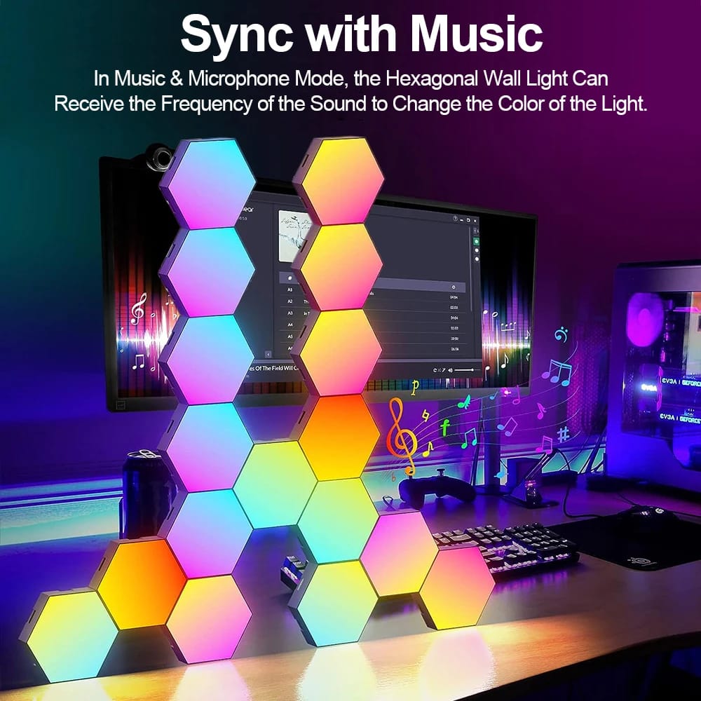 RGB Smart Hexagonal Wall Lamp Color changing Ambient Night Light DIY Shape Music Rhythm APP For Game Room Bedroom Intelligent RGB Smart Hexagonal Wall Lamp Color changing Ambient Night Light DIY Shape Music Rhythm APP For Game Room Bedroom Intelligent