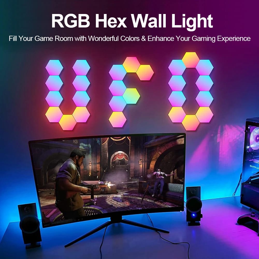 RGB Smart Hexagonal Wall Lamp Color changing Ambient Night Light DIY Shape Music Rhythm APP For Game Room Bedroom Intelligent RGB Smart Hexagonal Wall Lamp Color changing Ambient Night Light DIY Shape Music Rhythm APP For Game Room Bedroom Intelligent