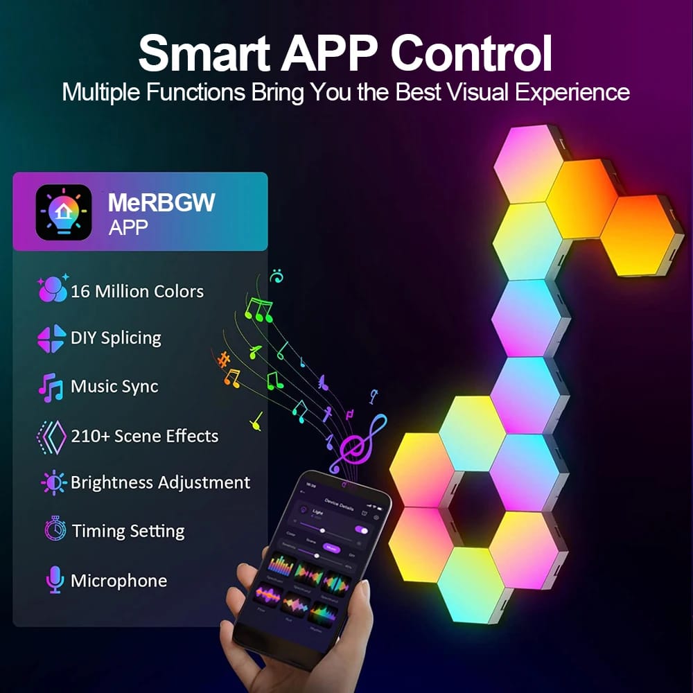 RGB Smart Hexagonal Wall Lamp Color changing Ambient Night Light DIY Shape Music Rhythm APP For Game Room Bedroom Intelligent RGB Smart Hexagonal Wall Lamp Color changing Ambient Night Light DIY Shape Music Rhythm APP For Game Room Bedroom Intelligent