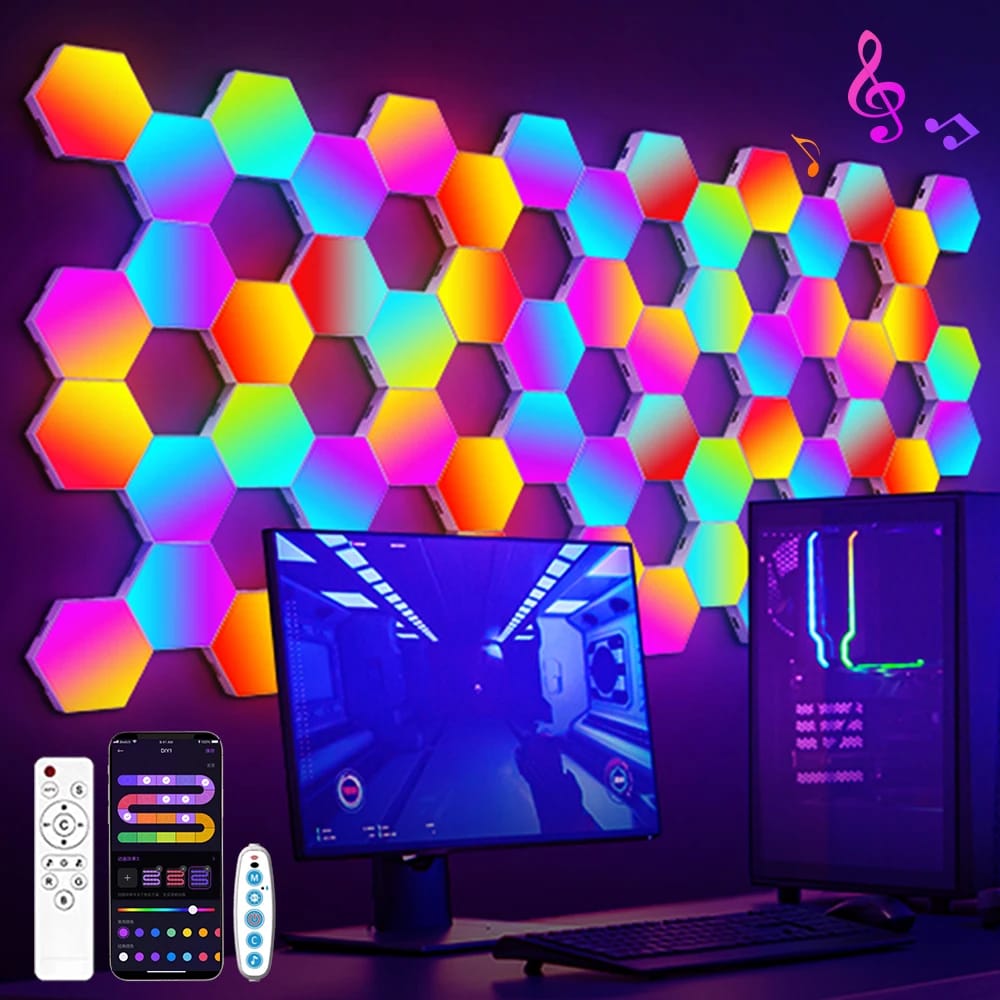 RGB Smart Hexagonal Wall Lamp Color changing Ambient Night Light DIY Shape Music Rhythm APP For Game Room Bedroom Intelligent RGB Smart Hexagonal Wall Lamp Color changing Ambient Night Light DIY Shape Music Rhythm APP For Game Room Bedroom Intelligent
