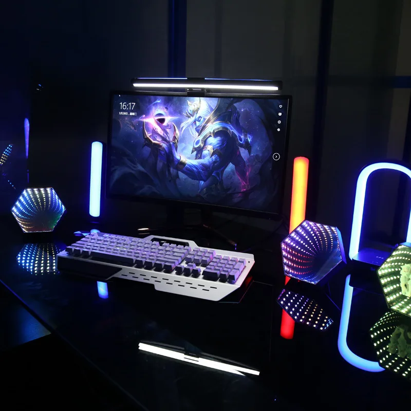 RGB 3D Hexagonal Mirror Tunnel Light LED Desktop Ambient Lamp Compute Game Music Rhythm Sync Pickup Lights Room Decoration RGB 3D Hexagonal Mirror Tunnel Light LED Desktop Ambient Lamp Compute Game Music Rhythm Sync Pickup Lights Room Decoration
