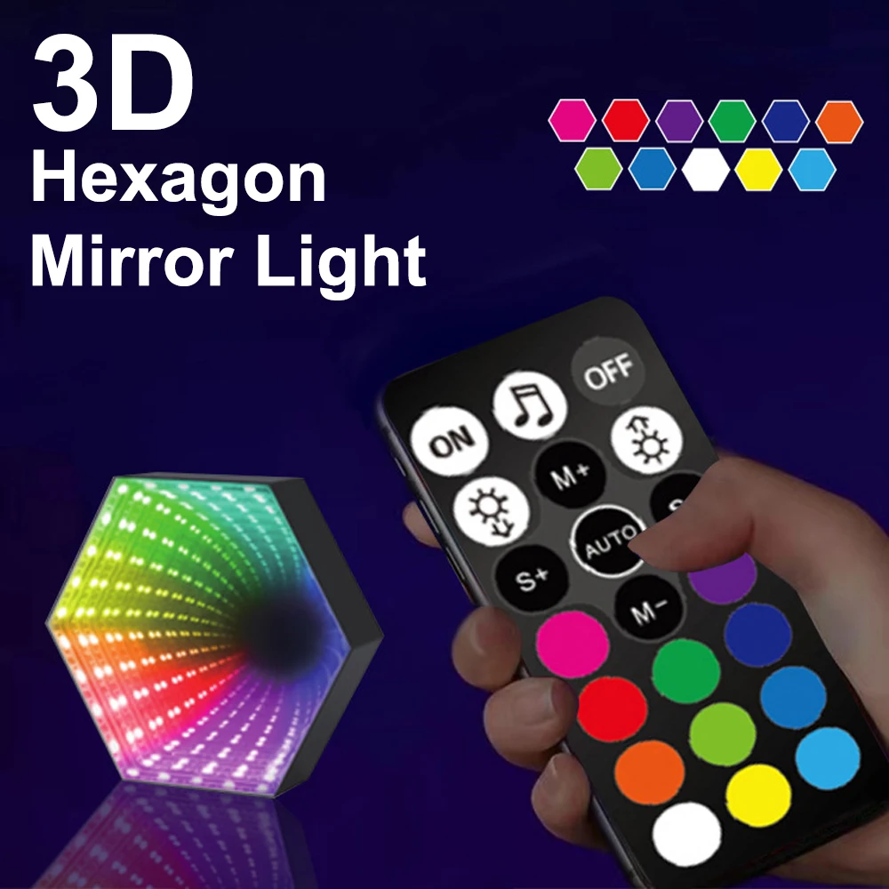 RGB 3D Hexagonal Mirror Tunnel Light LED Desktop Ambient Lamp Compute Game Music Rhythm Sync Pickup Lights Room Decoration RGB 3D Hexagonal Mirror Tunnel Light LED Desktop Ambient Lamp Compute Game Music Rhythm Sync Pickup Lights Room Decoration