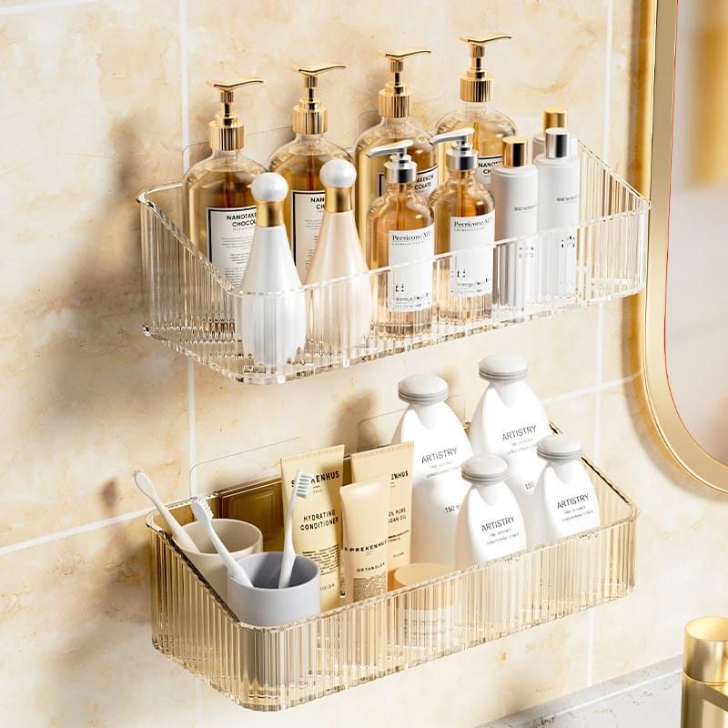 Wall Mounted Cosmetics Storage Rack No Hole Required Plastic Corner Wall Shelf Organizer Bathroom Accessories Wall Mounted Cosmetics Storage Rack No Hole Required Plastic Corner Wall Shelf Organizer Bathroom Accessories