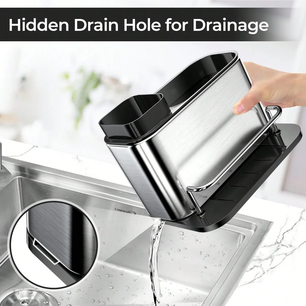3-in-1 Kitchen Stainless Steel Tableware Soap Dispenser, Sponge Holder, Sink Organizer Drain Rack, Suitable for Kitchen Sinks 3-in-1 Kitchen Stainless Steel Tableware Soap Dispenser, Sponge Holder, Sink Organizer Drain Rack, Suitable for Kitchen Sinks