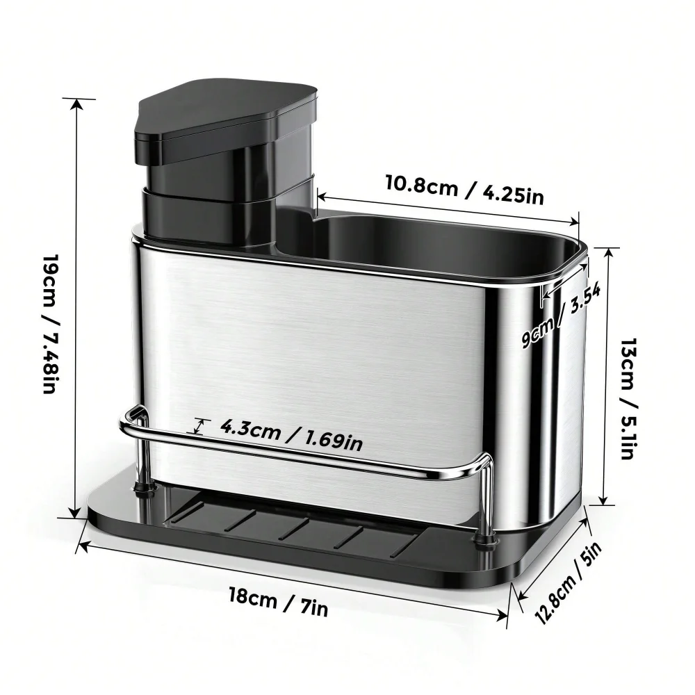 3-in-1 Kitchen Stainless Steel Tableware Soap Dispenser, Sponge Holder, Sink Organizer Drain Rack, Suitable for Kitchen Sinks 3-in-1 Kitchen Stainless Steel Tableware Soap Dispenser, Sponge Holder, Sink Organizer Drain Rack, Suitable for Kitchen Sinks