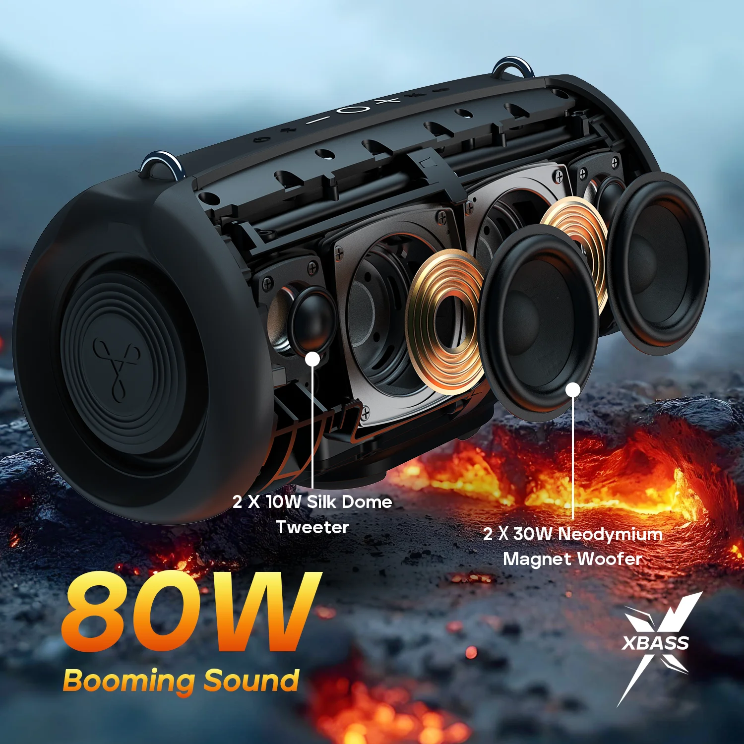 TRIBIT StormBox Lava 80W Portable Bluetooth Speaker Built-in Powerbank, APP Control, IP67 Waterproof for Outdoor, Camping, Party TRIBIT StormBox Lava 80W Portable Bluetooth Speaker Built-in Powerbank, APP Control, IP67 Waterproof for Outdoor, Camping, Party
