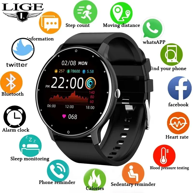 LIGE Smart Watch Men Women Full Touch Screen Sport Fitness Watch Man IP67 Waterproof Bluetooth For Android IOS Smartwatch Men LIGE Smart Watch Men Women Full Touch Screen Sport Fitness Watch Man IP67 Waterproof Bluetooth For Android IOS Smartwatch Men