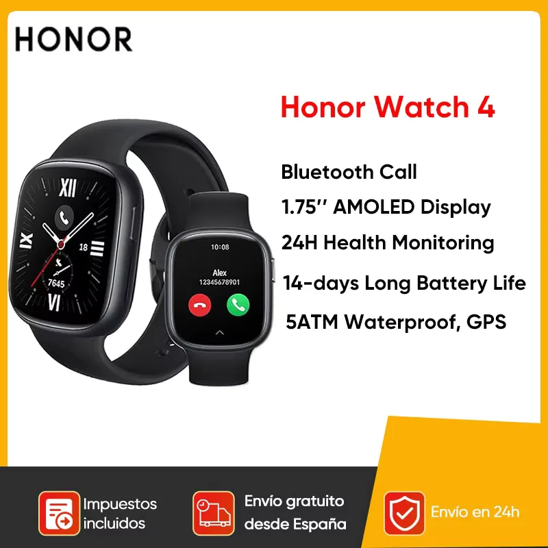 Honor Watch 4 Smartwatch 1.75” AMOLED Display 14 Days Battery Life 24H Health Monitor BT5.2 GPS Bluetooth Call 5ATM Waterproof Honor Watch 4 Smartwatch 1.75'' AMOLED Display 14 Days Battery Life 24H Health Monitor BT5.2 GPS Bluetooth Call 5ATM Waterproof