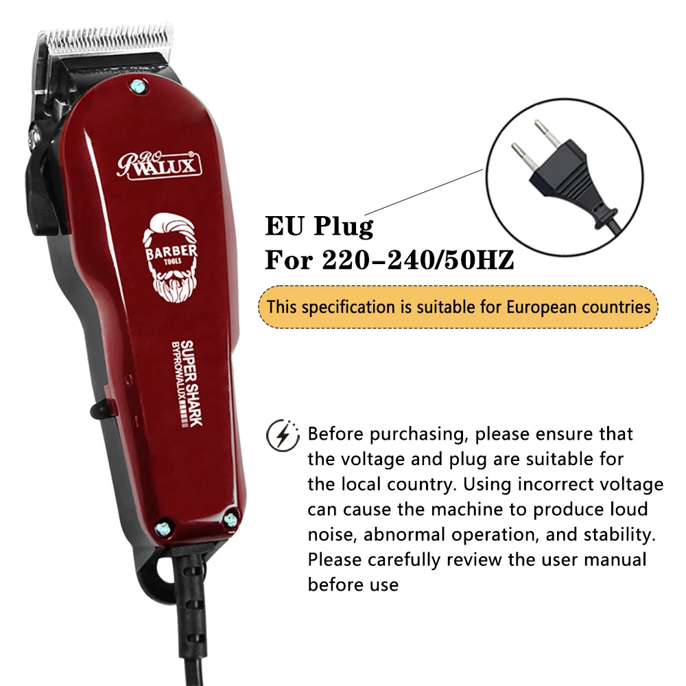WALUX Professional AC220-240V Hair Clipper 10W Powerful Hair Trimmer Home Man Shaver 2M Cable Hair Cutting Machine 8 Guard Combs WALUX Professional AC220-240V Hair Clipper 10W Powerful Hair Trimmer Home Man Shaver 2M Cable Hair Cutting Machine 8 Guard Combs
