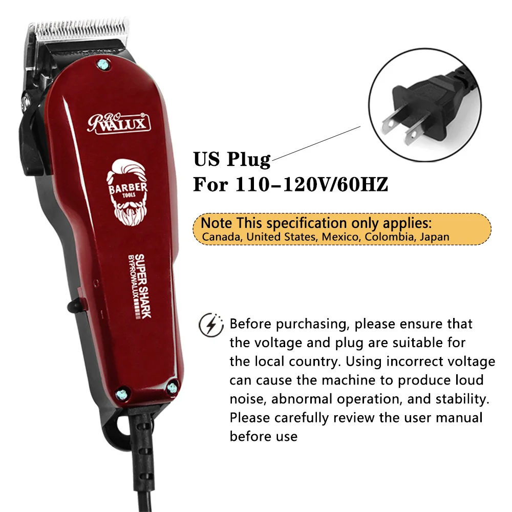 WALUX Professional AC220-240V Hair Clipper 10W Powerful Hair Trimmer Home Man Shaver 2M Cable Hair Cutting Machine 8 Guard Combs WALUX Professional AC220-240V Hair Clipper 10W Powerful Hair Trimmer Home Man Shaver 2M Cable Hair Cutting Machine 8 Guard Combs