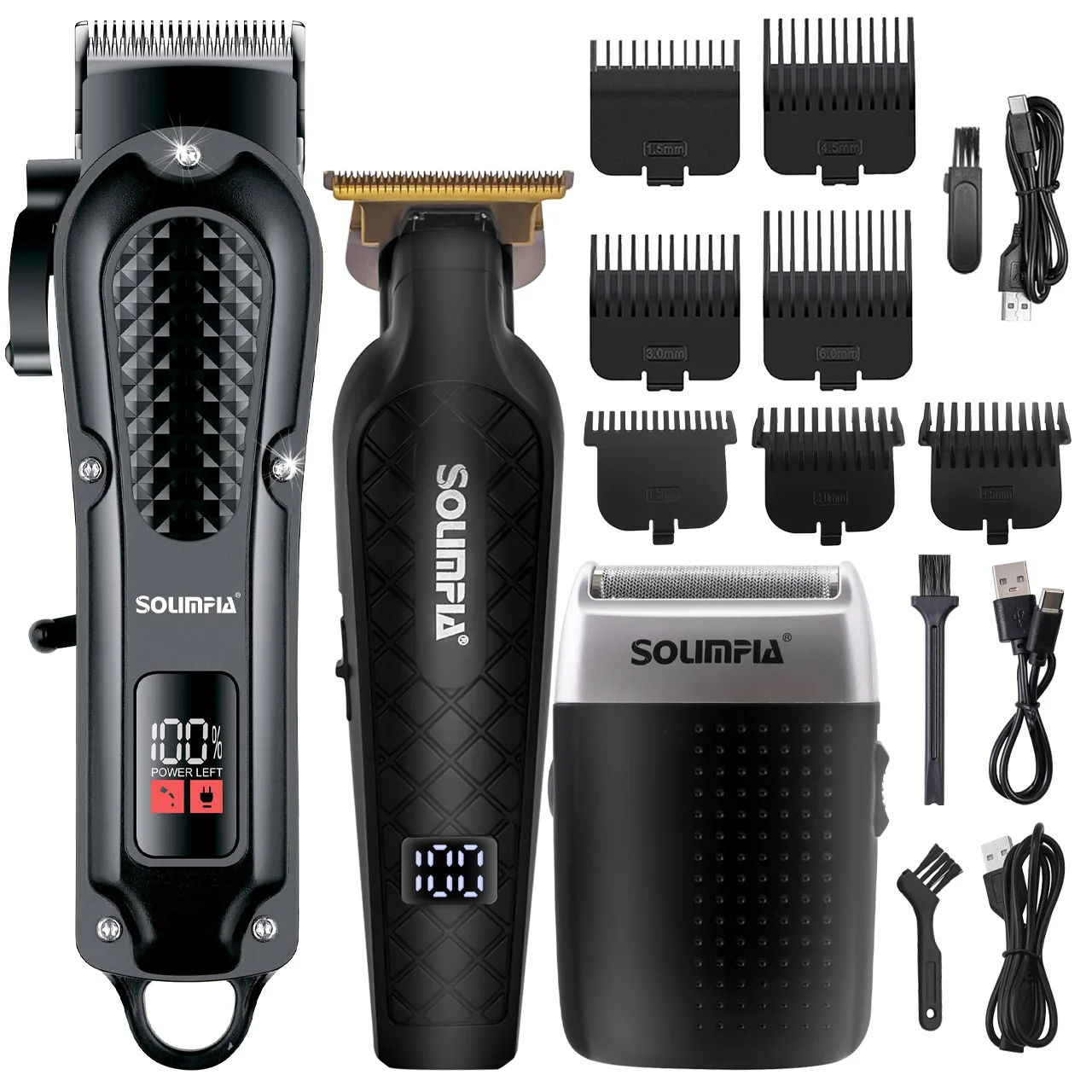 Solimpia Hair Clippers Set Machine Oil Head Carving Digital Display Haircut Scissors Electric Pusher Three-Piece Set Solimpia Hair Clippers Set Machine Oil Head Carving Digital Display Haircut Scissors Electric Pusher Three-Piece Set